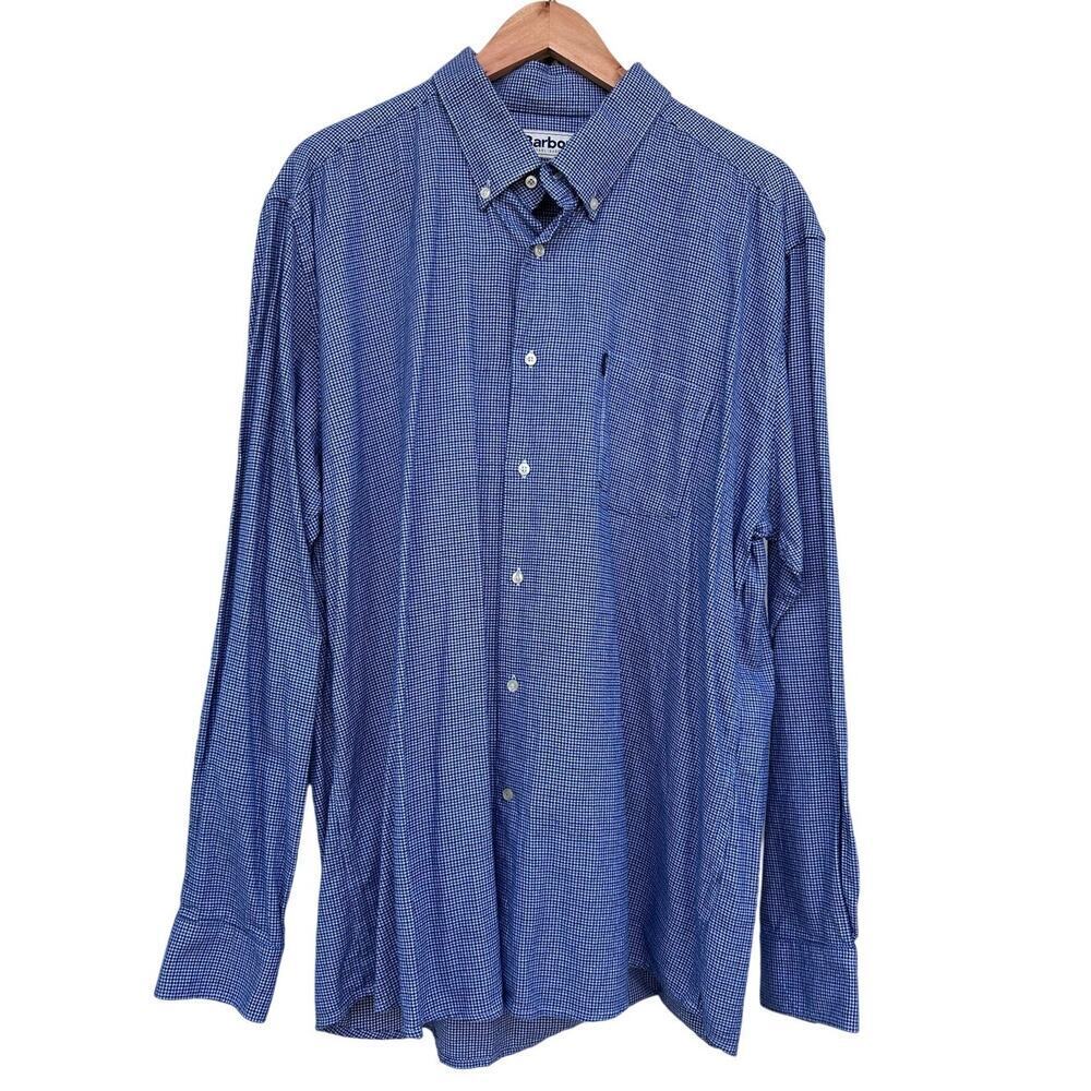 Barbour Ruben Blue Black Houndstooth Button Down Shirt Size 3X 3XL Long Sleeve